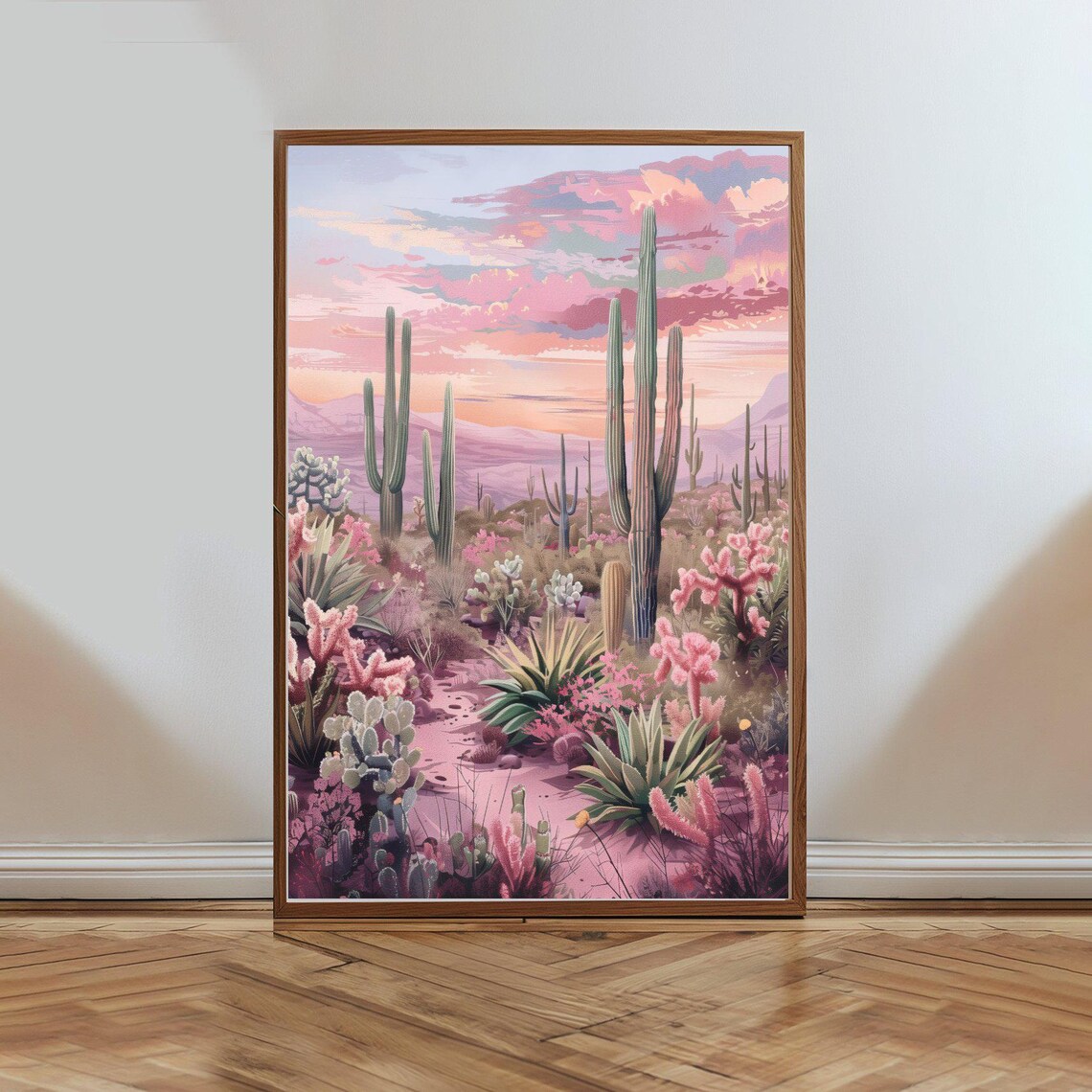 Blush Pink Desert Sunset Saguaro Cactus Soft Southwest Poster