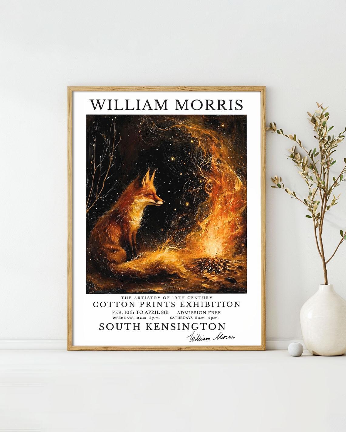 William Morris Fox Beside Campfire Night Cotton Prints Exhibition Poster
