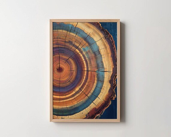 Colorful Tree Ring Art Print Abstract Nature Wall Art Rustic Home Decor Boho Tree Slice Art Modern Geometric Print