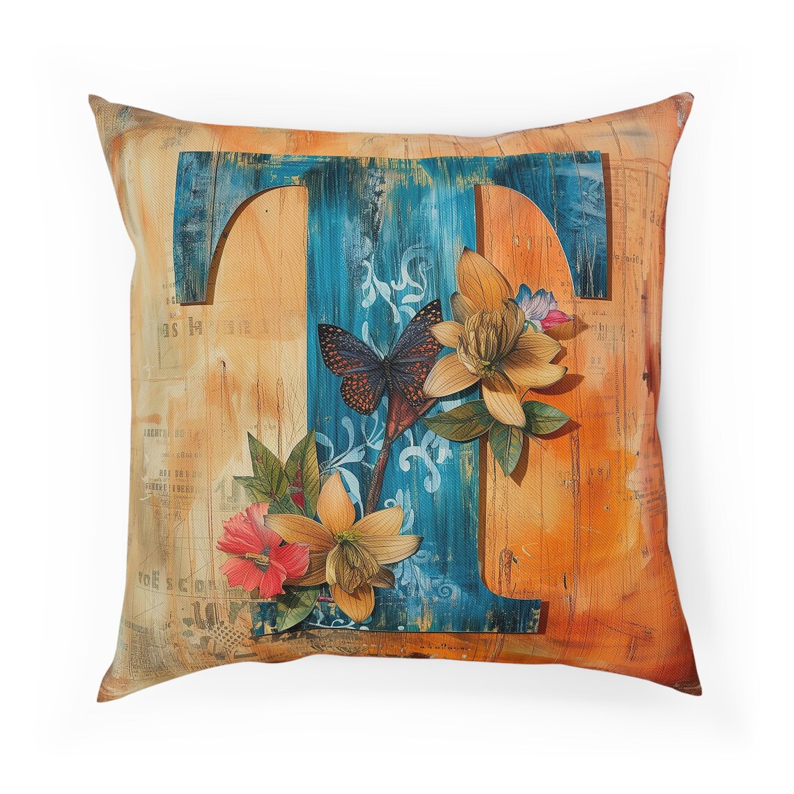 Colorful Letter T Boho Floral Butterfly Alphabet Design Poster