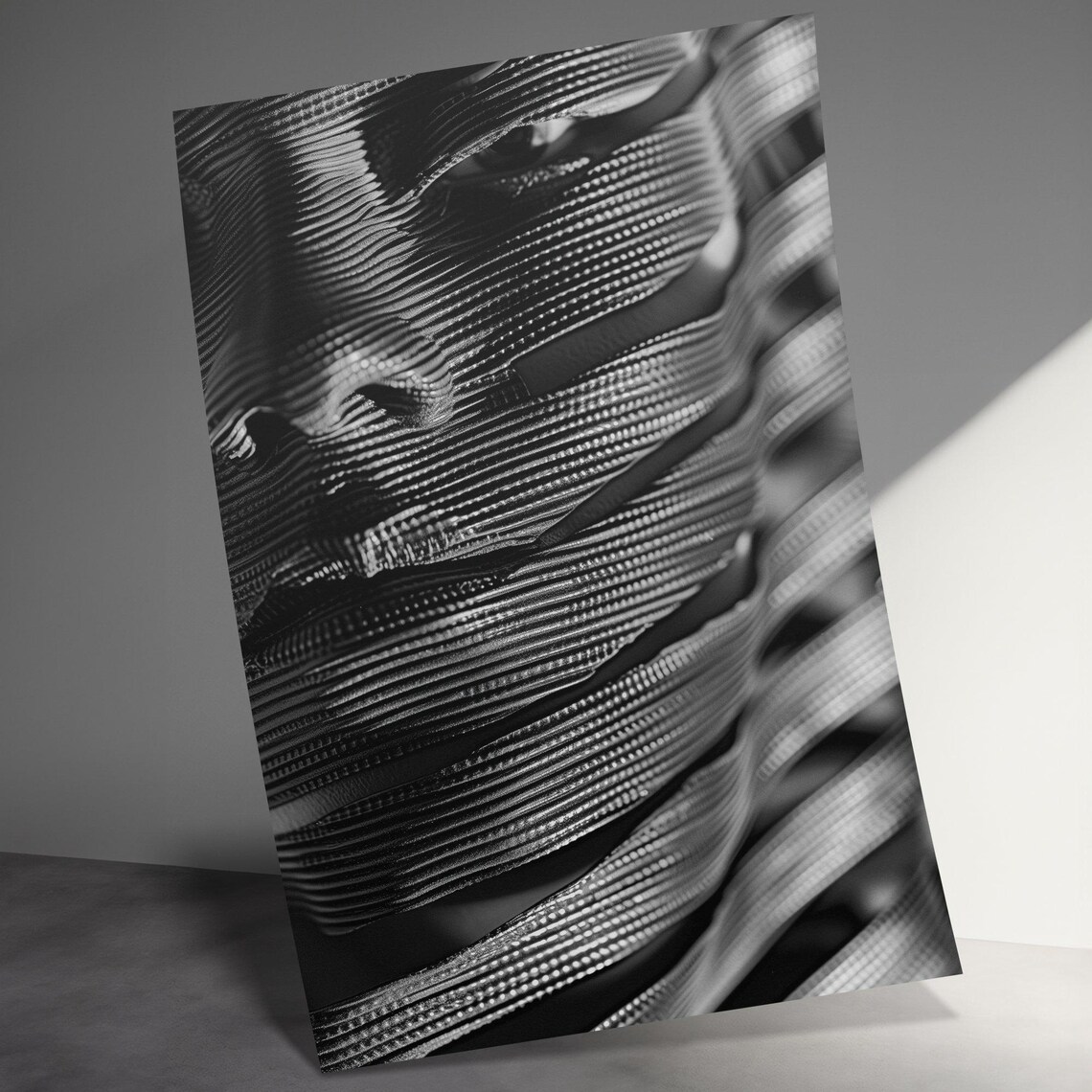 Dramatic Black And White Portrait With Flowing Stripe Art Poster - Image 3