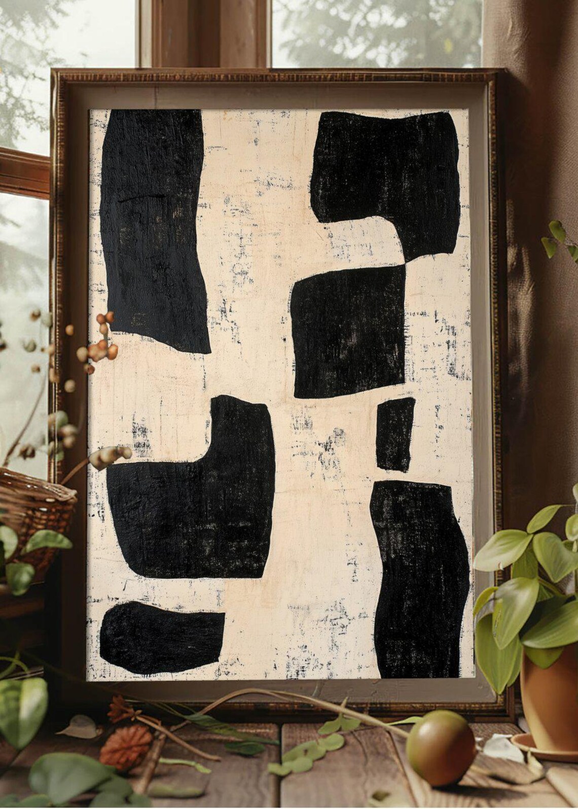 Black Brushstroke Shapes Aged Cream Wabi Sabi Abstract Art Poster - Image 2
