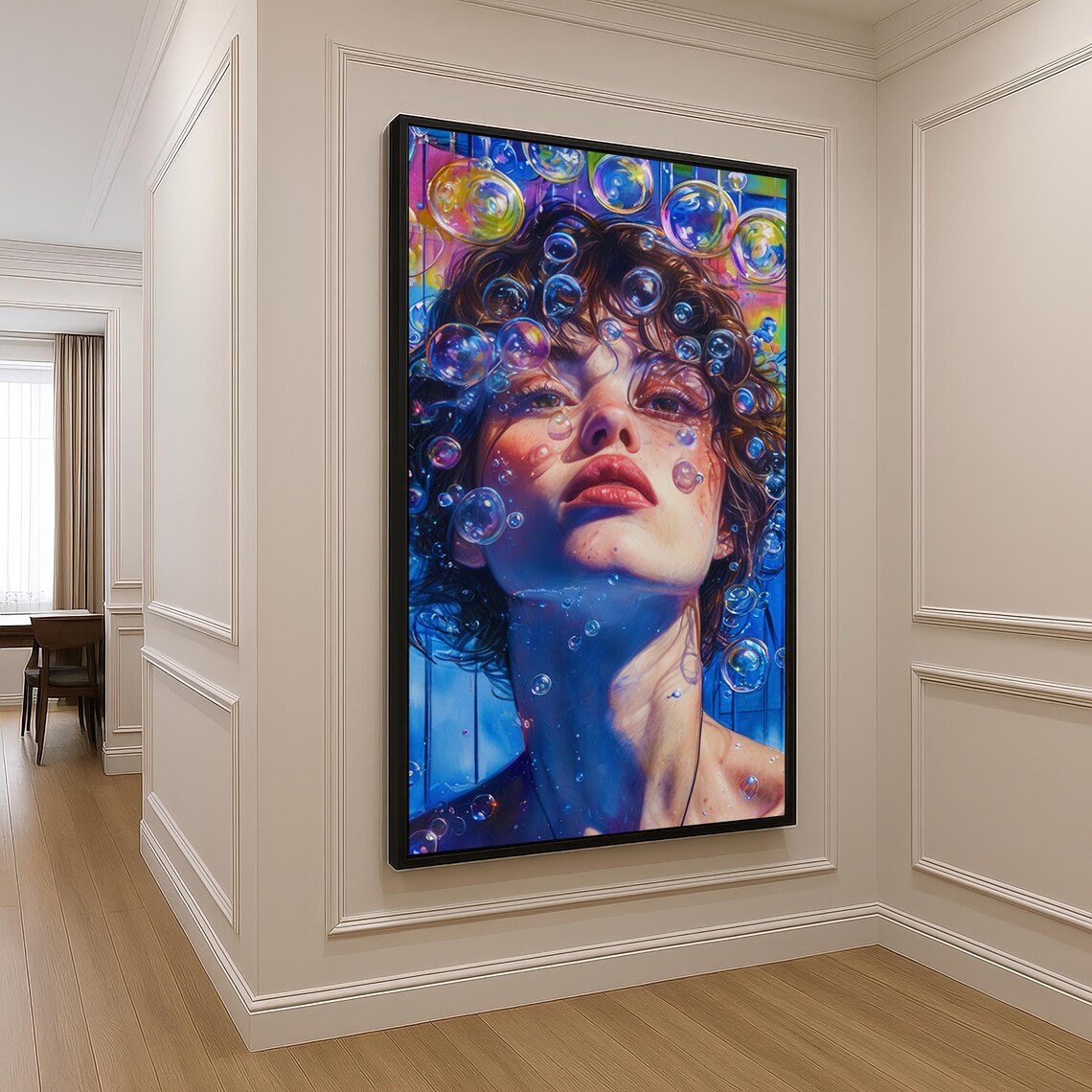 Underwater Girl Bubbles Colorful Portrait Oil Painting Poster