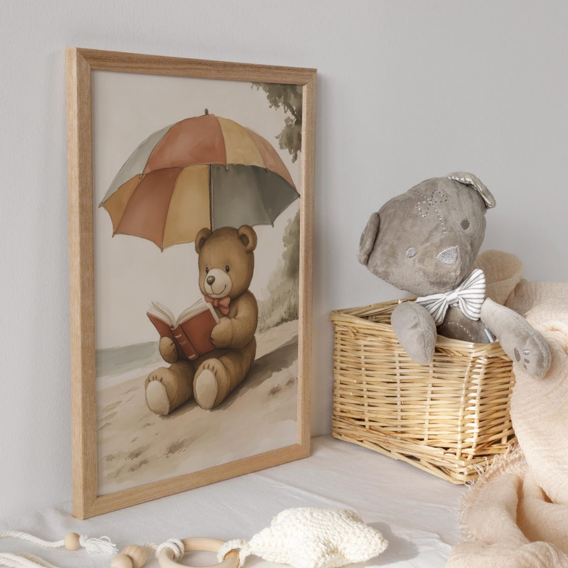 Teddy Bear Reading a Book on the Beach Under an Umbrella Poster - Image 3