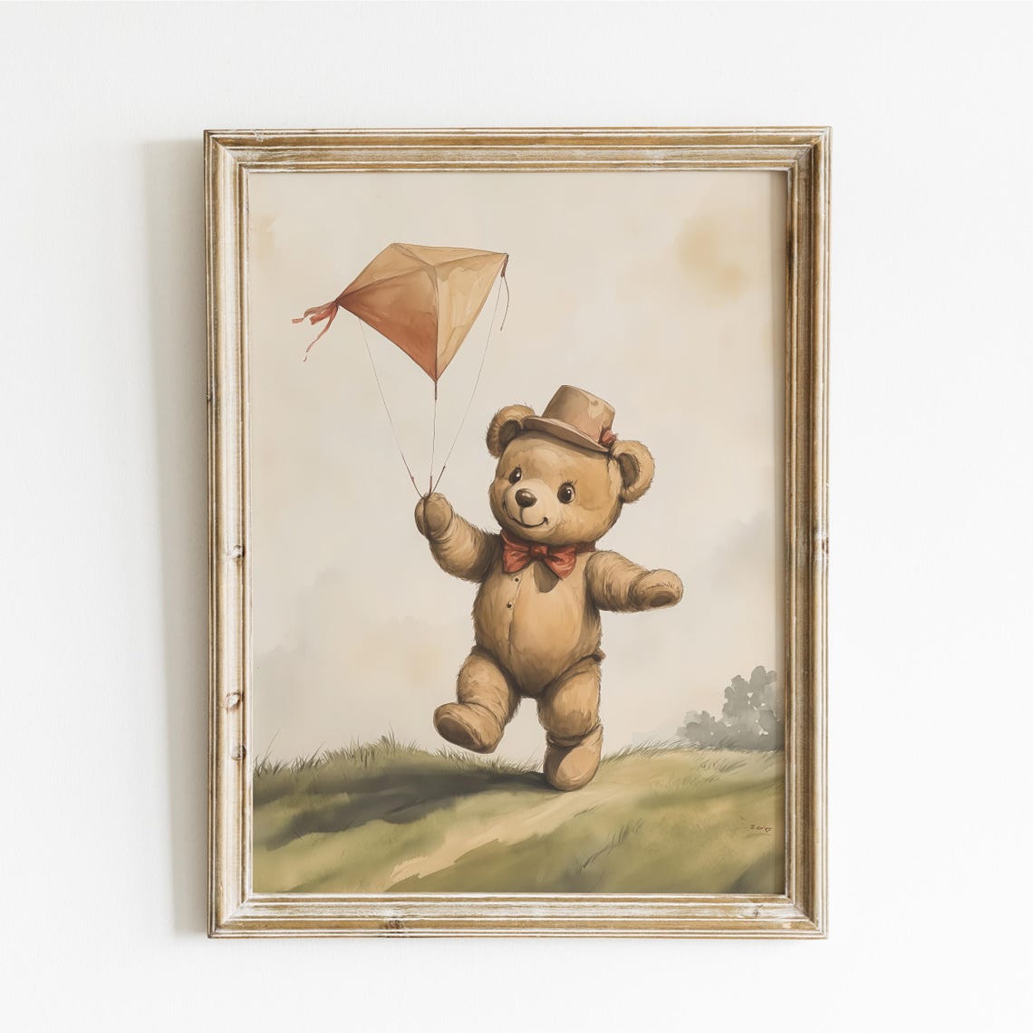 Teddy Bear Flying a Kite in a Sunny Meadow Funny Animal Poster