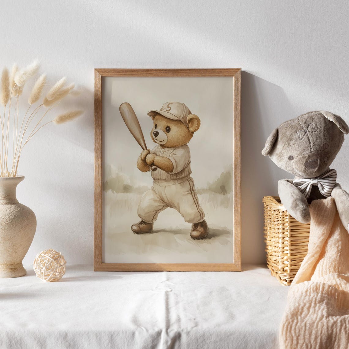 Teddy Bear Baseball Player with Cap and Bat Ready to Swing Poster - Image 2