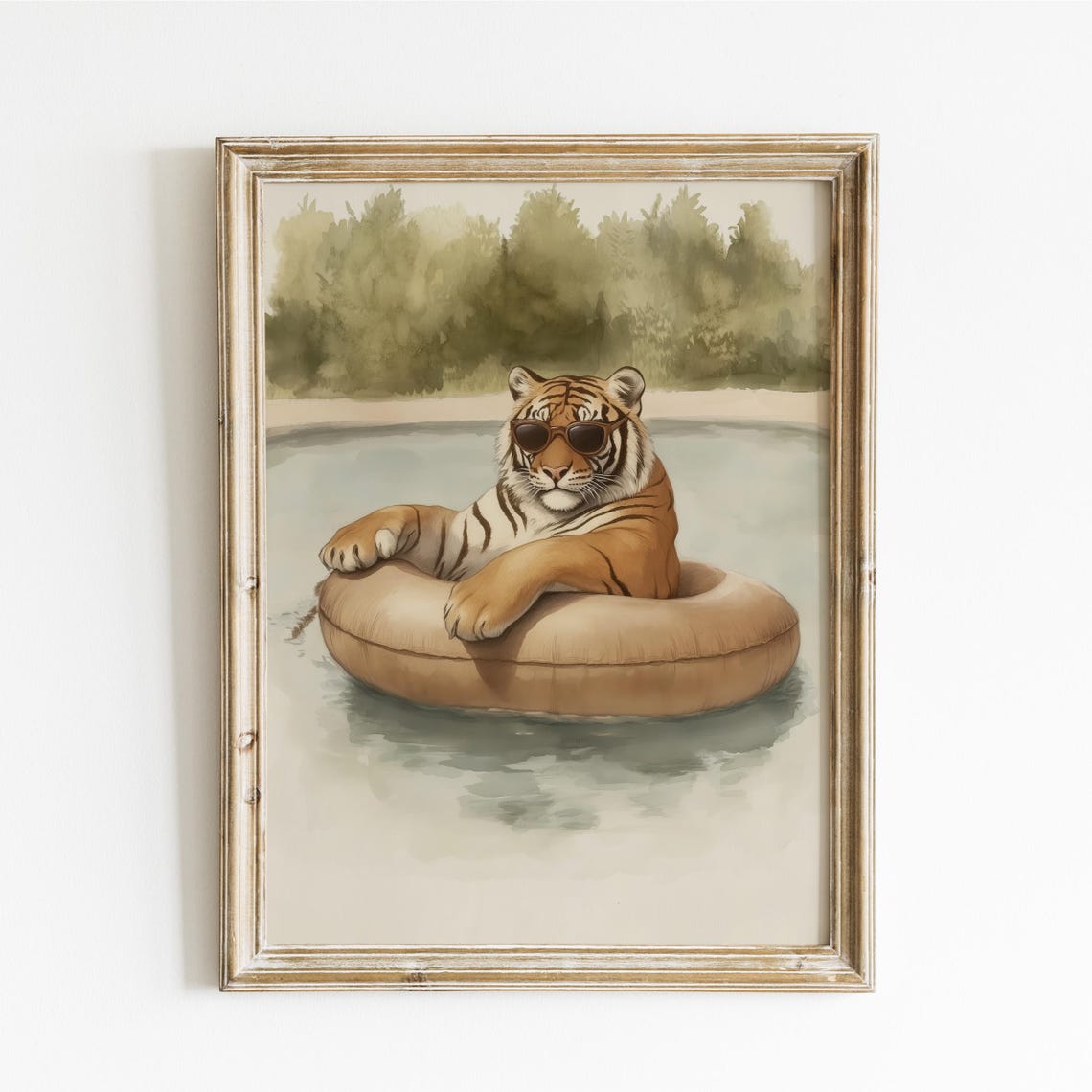 Tiger Wearing Sunglasses Floating on Pool Ring Summer Relax Poster
