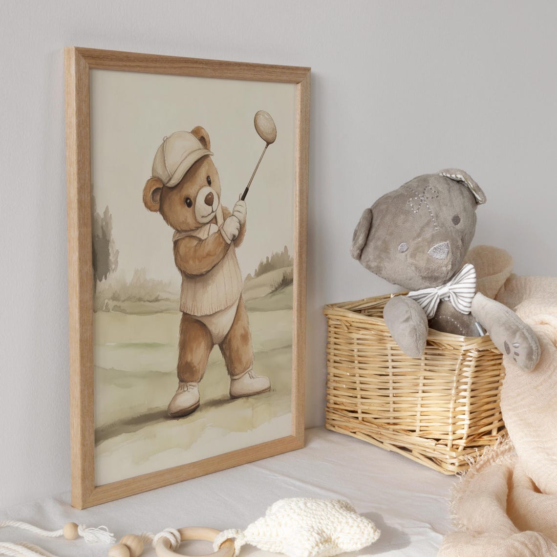 Teddy Bear Golfer Swinging a Driver on the Golf Course Poster - Image 3