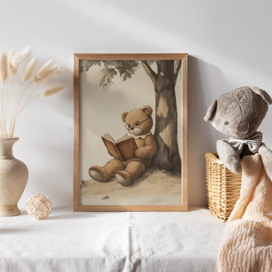 Teddy Bear with Glasses Reading a Book Under a Big Tree Poster - Image 2