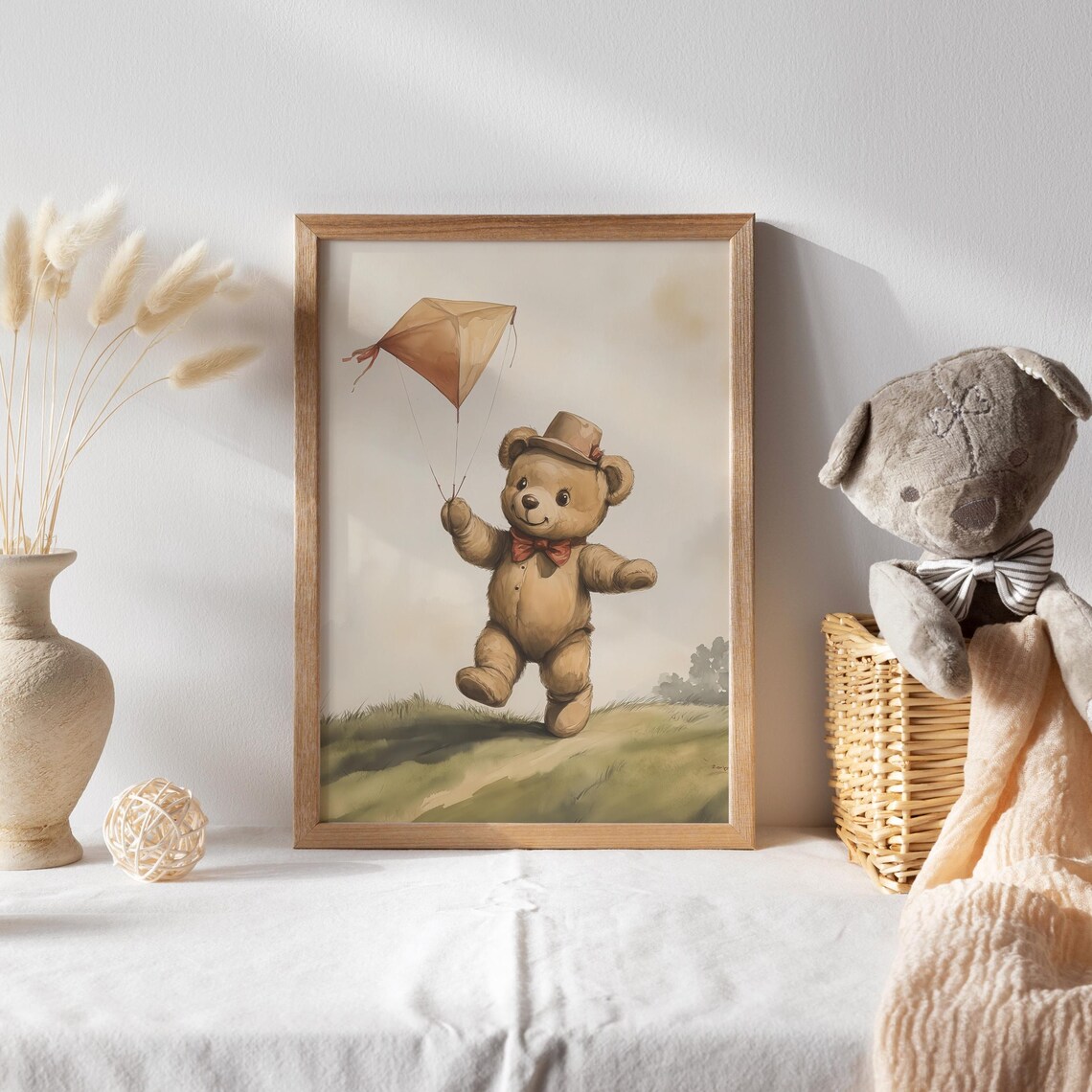 Teddy Bear Flying a Kite in a Sunny Meadow Funny Animal Poster - Image 2