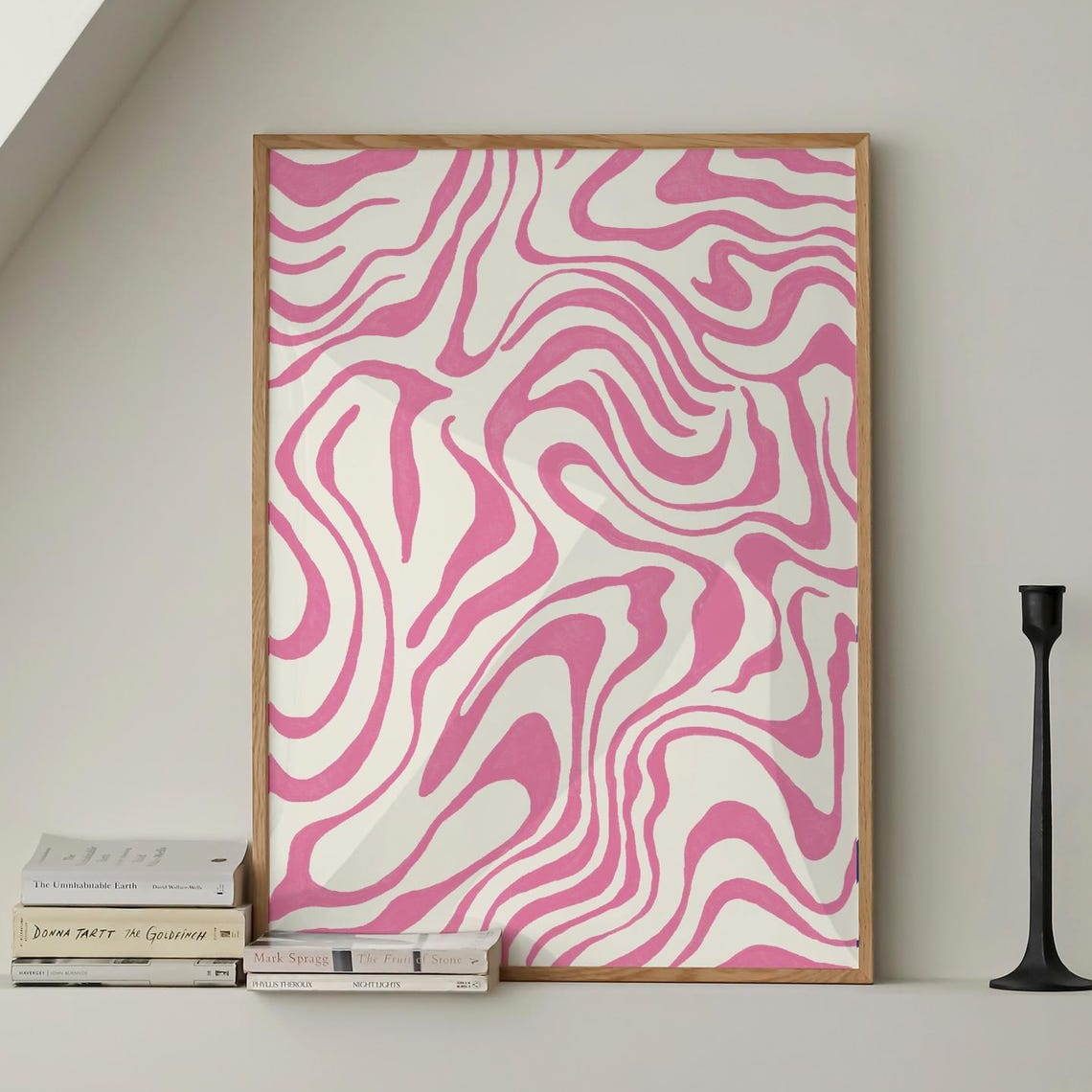 Pink Abstract Wavy Line Art Modern Minimal Decor Gift Poster