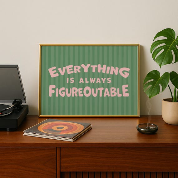 Everything Is Figureoutable Print Dopamine Decor Retro Motivational Poster For Office Sage Green And Pink College Dorm Prints