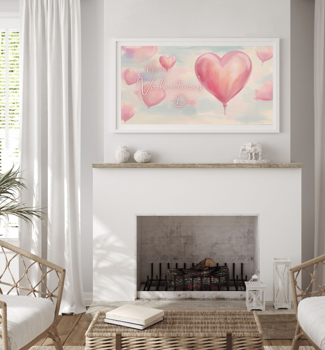 Happy Valentines Day Script Pink Heart Balloons Painting Poster - Image 5
