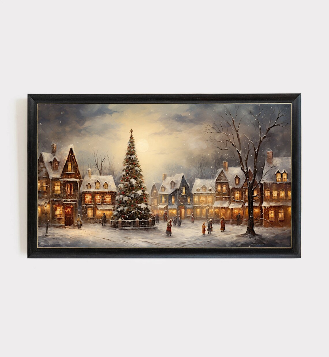 Frame Tv Vintage Winter Landscape Oil Painting Cottagecore Academia Christmas Town Decor Rustic Snowy Winter Holiday Farmhouse Print - Image 3