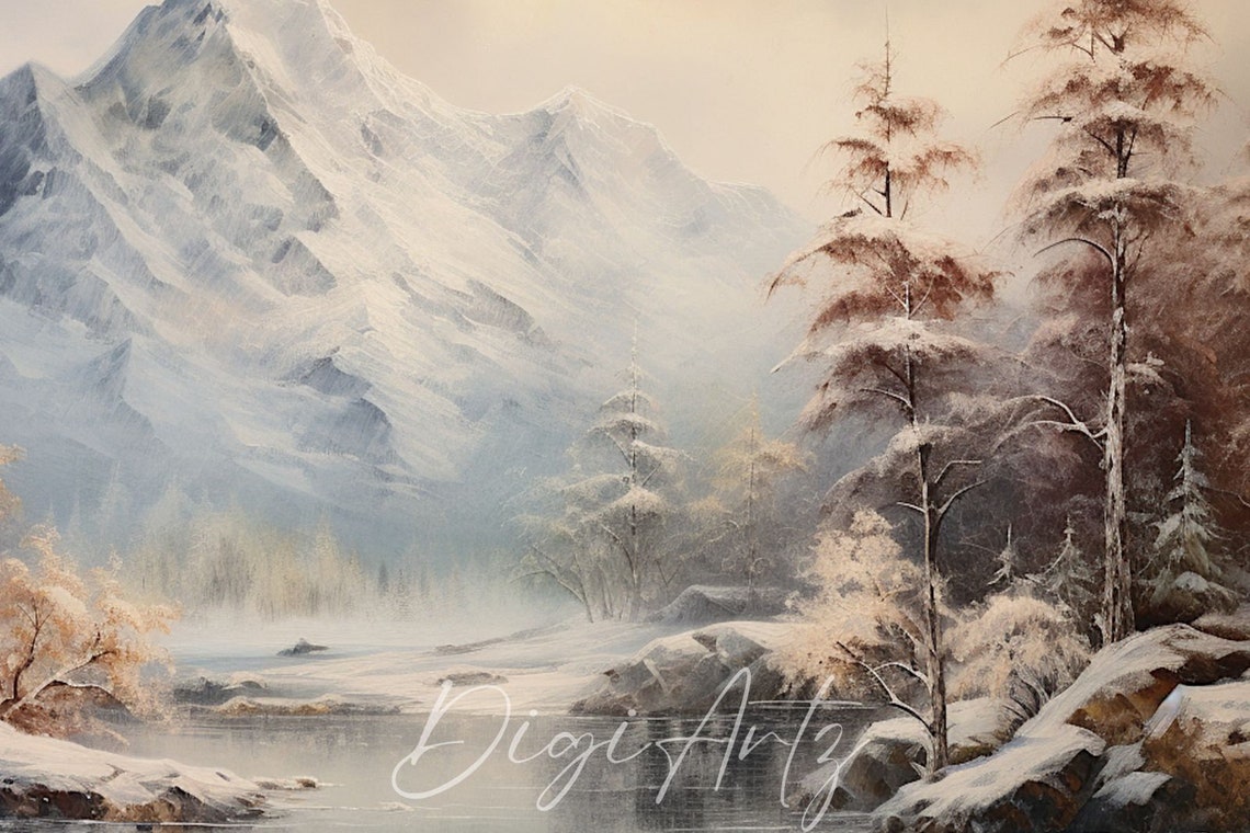 Snowy Mountain Lake Winter Landscape Pine Forest Sunrise Poster - Image 6