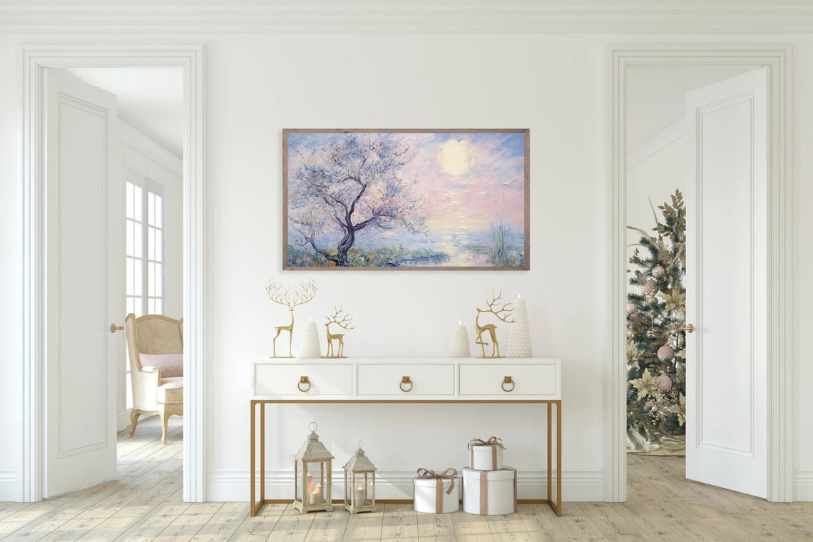 Blossoming Tree Sunrise Impressionist Landscape Oil Painting Poster - Image 4