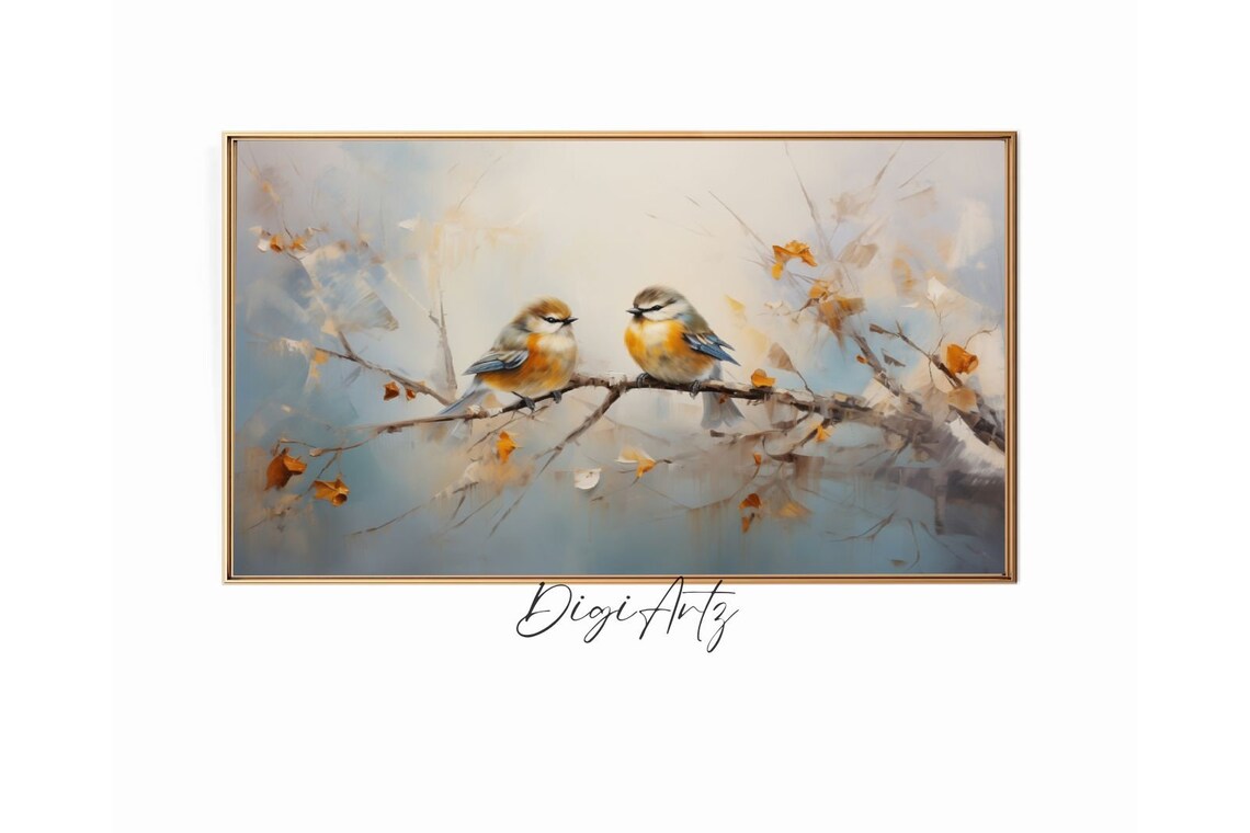 Two Songbirds On Autumn Branch Watercolor Wildlife Bird Lover Poster