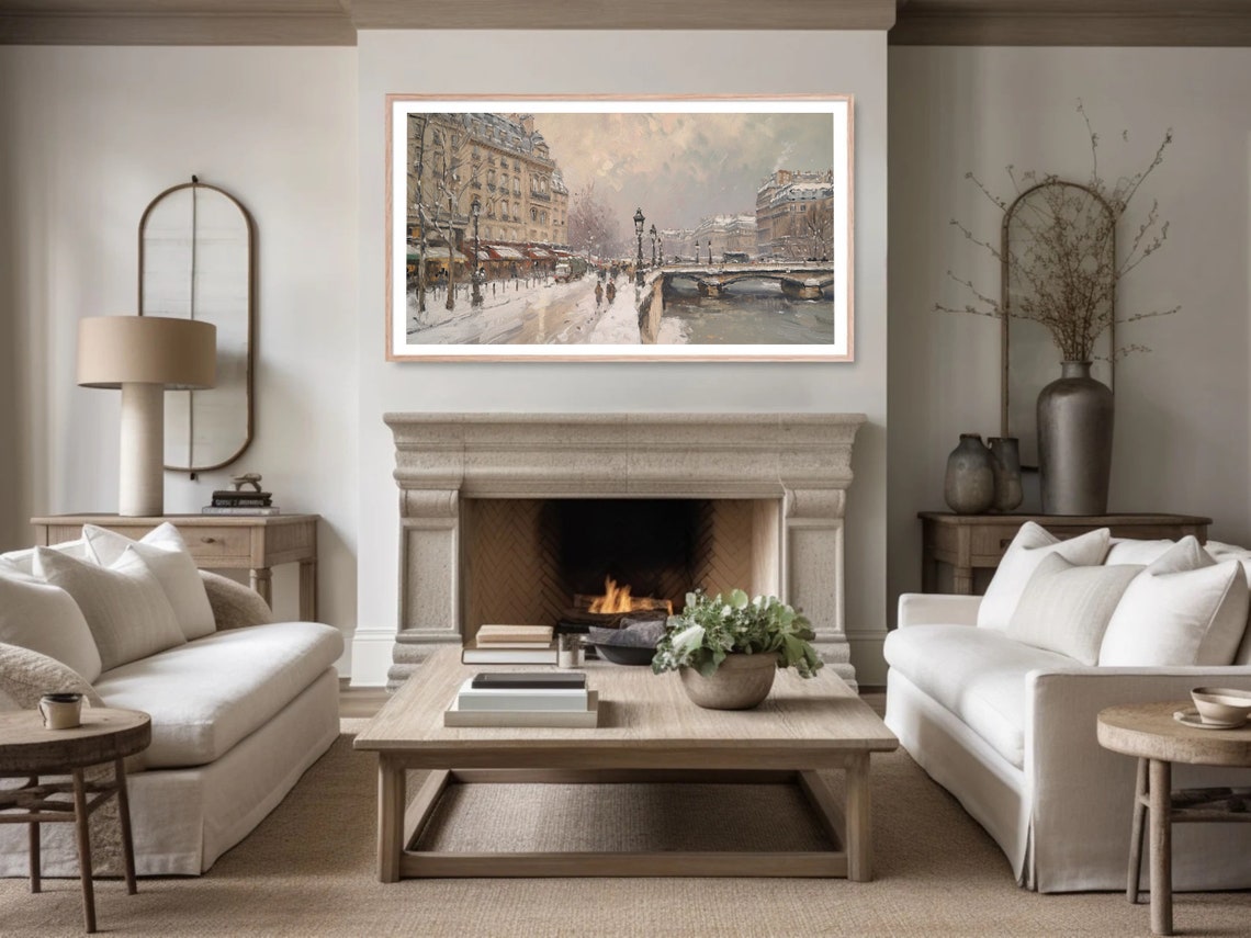 Snowy Paris Street Seine River Bridge Winter Impressionist Poster - Image 4