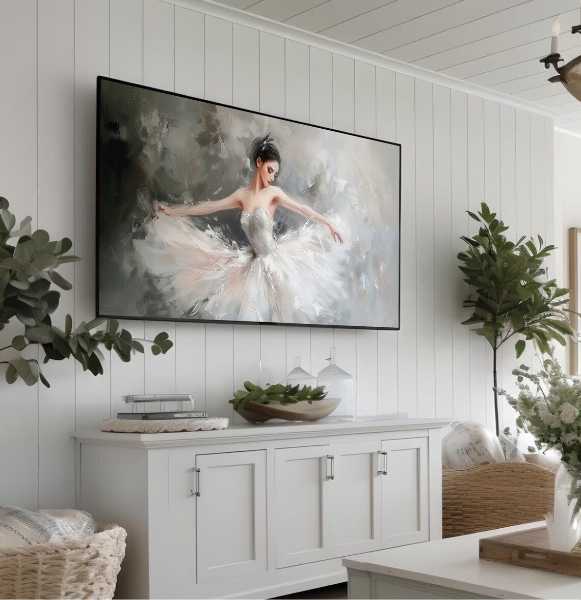 White Tutu Ballerina Dancing Oil Painting Elegant Ballet Poster - Image 2