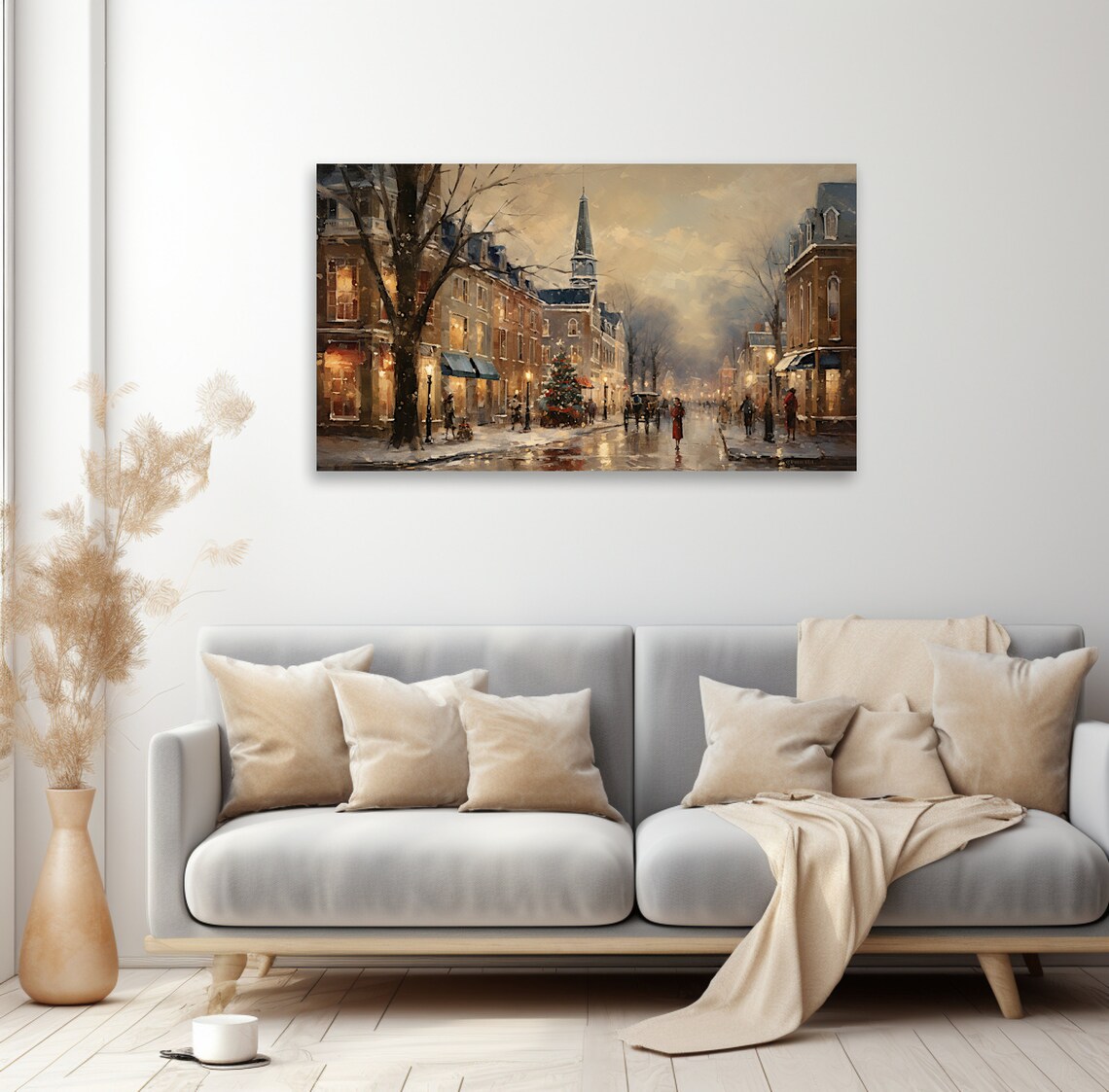 Christmas Evening Old Town Street Church Steeple Horse Carriage Poster - Image 2