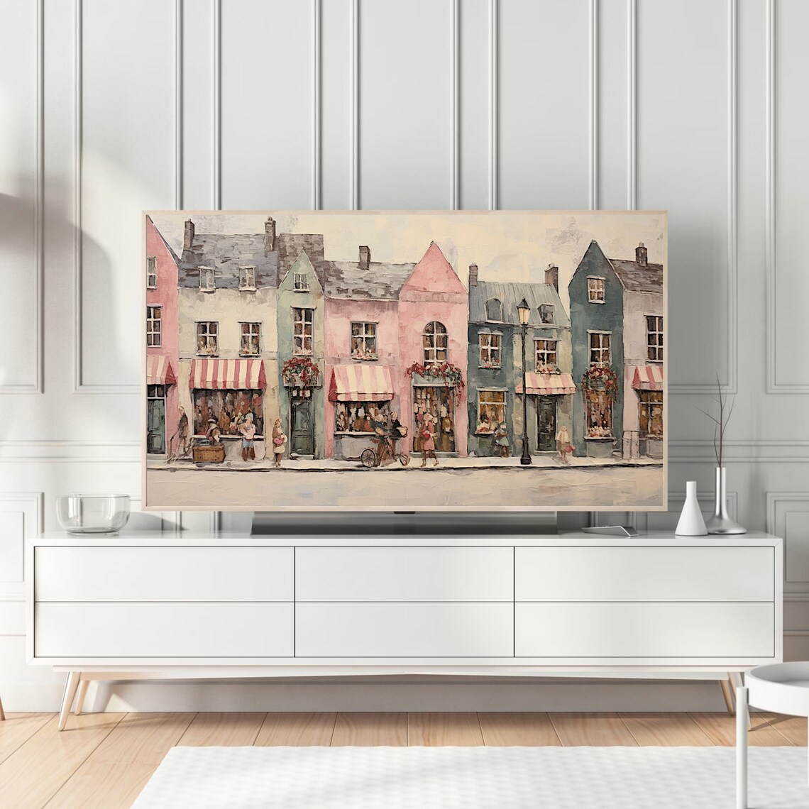 Vintage European Christmas Shops Street Scene Oil Painting Poster - Image 4