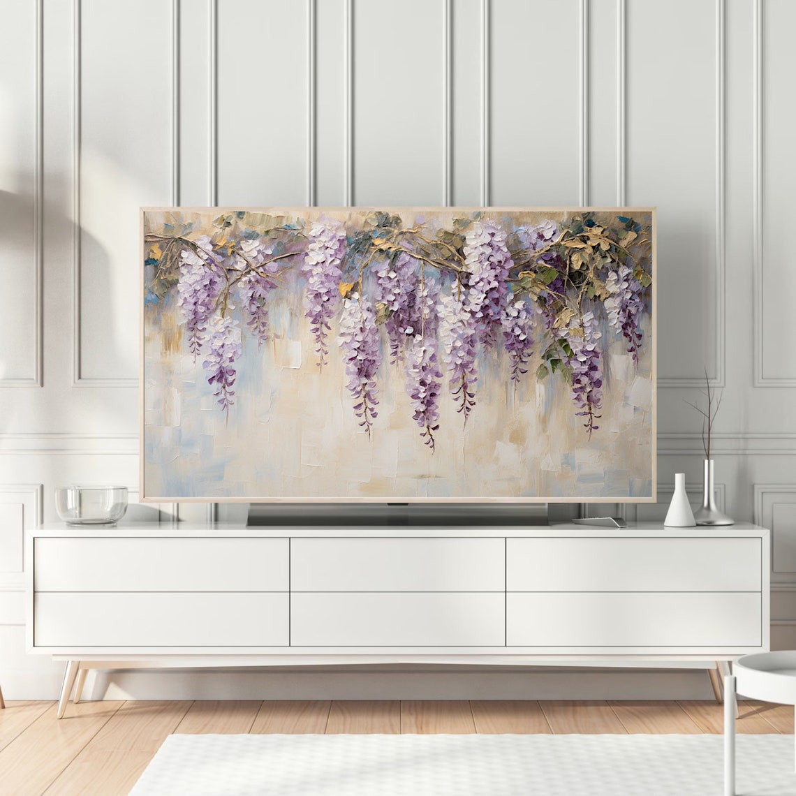 Hanging Purple Wisteria Blossoms Textured Oil Painting Poster - Image 4