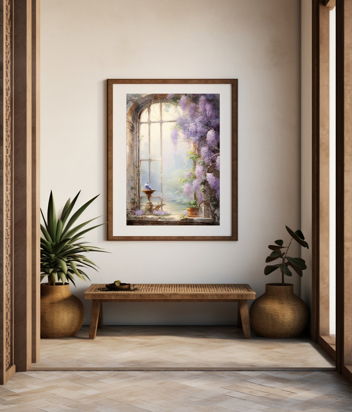 Arched Stone Window Wisteria Bluebird Cottage Garden Wall Poster - Image 4