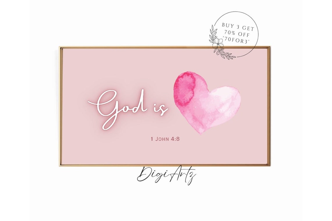 God Is Love Pink Heart Watercolor 1 John 4 8 Scripture Poster