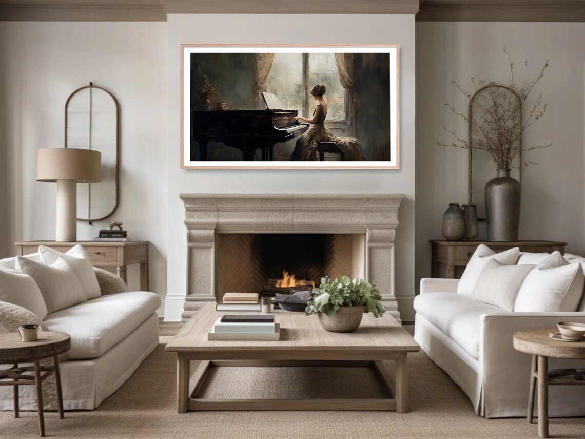 Woman Playing Grand Piano By Window Romantic Musician Painting Poster - Image 5