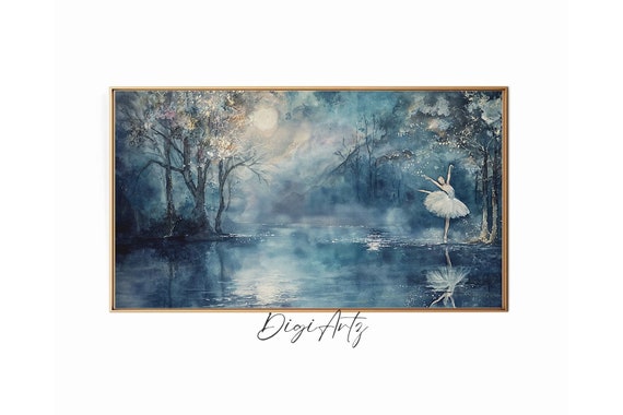 Frame Tv Ballerina Portrait Dancing Under Moon Moody Ballet Portrait Oil Painting Vintage Victorian Ballet Home Decor Dark Academia