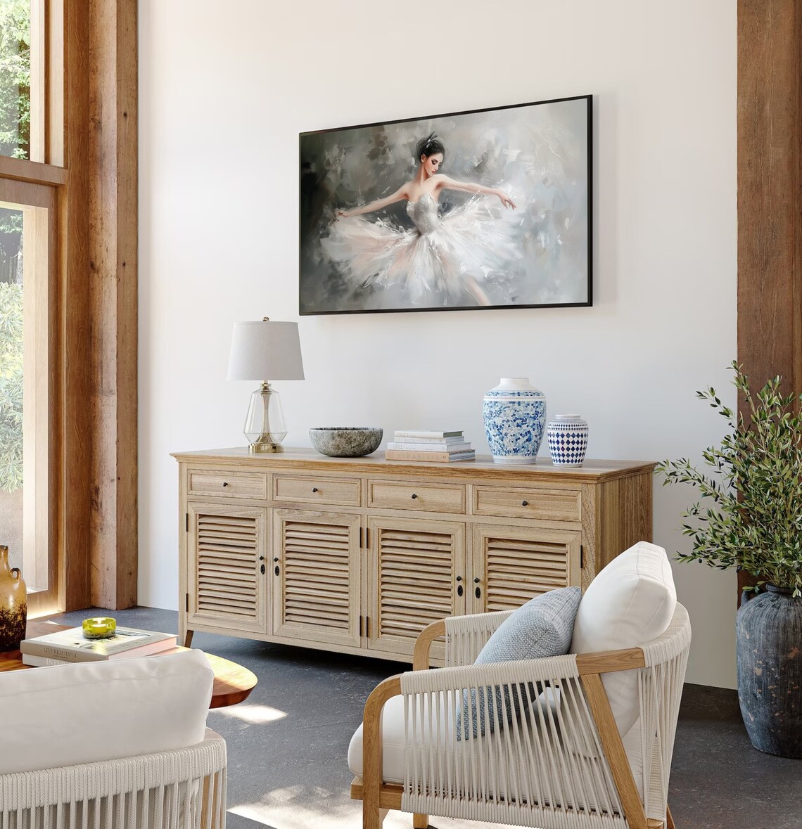 White Tutu Ballerina Dancing Oil Painting Elegant Ballet Poster