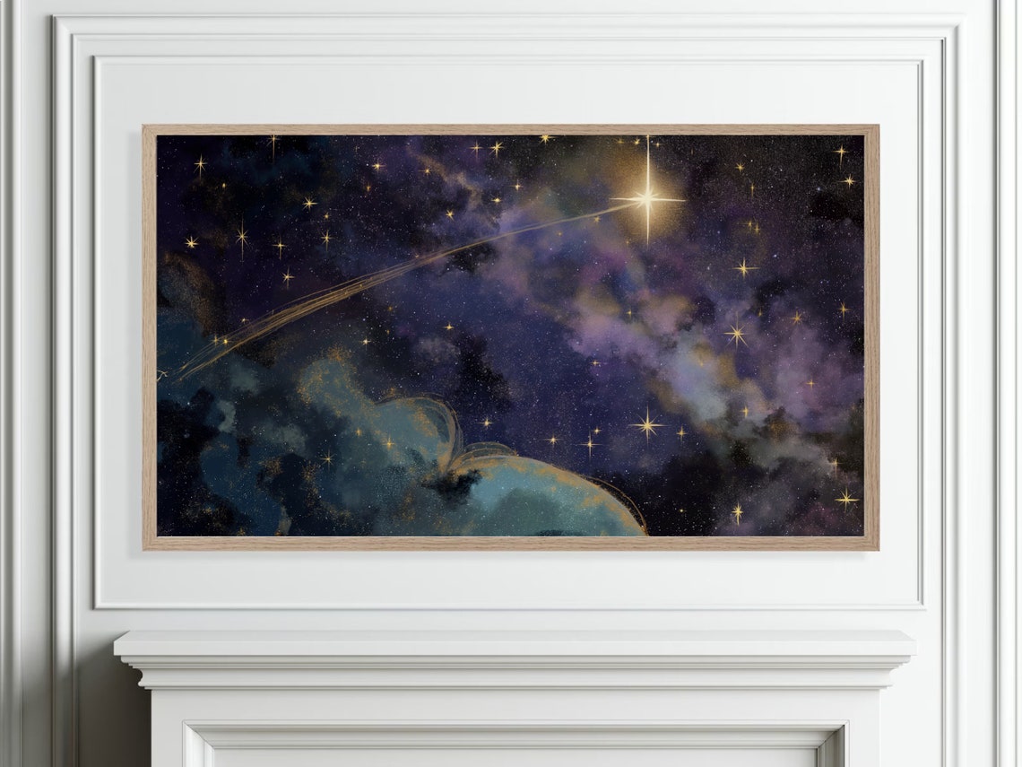 Shooting Star Over Earth Purple Cosmic Nebula Space Painting Poster - Image 4