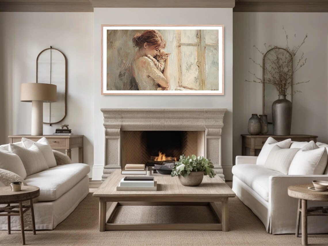 Woman Holding Orange Cat By Window Tender Moment Portrait Poster - Image 5