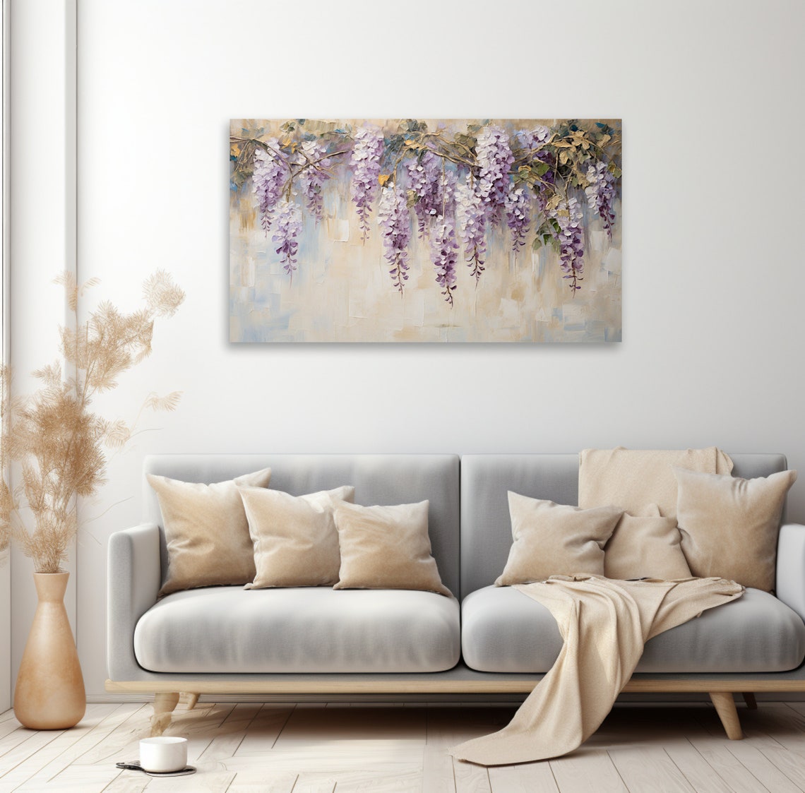 Hanging Purple Wisteria Blossoms Textured Oil Painting Poster - Image 2