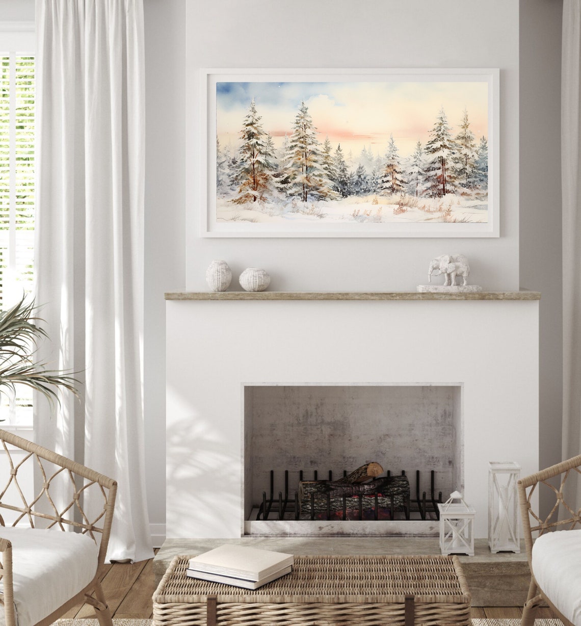 Snowy Pine Trees Winter Watercolor Christmas Landscape Poster - Image 3