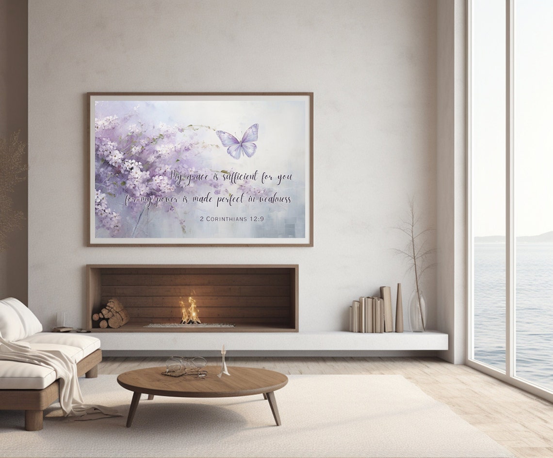 My Grace Is Sufficient 2 Corinthians Butterfly Lilac Flower Poster - Image 2