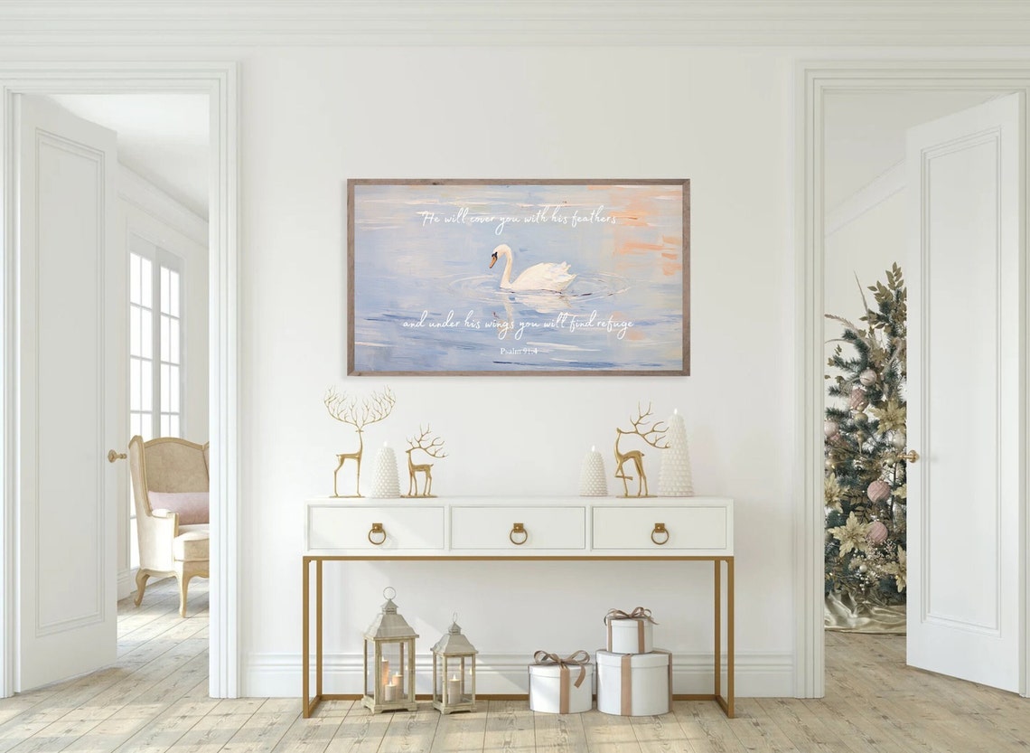 Psalm 91 Swan On Still Water Under His Wings Refuge Verse Poster - Image 5