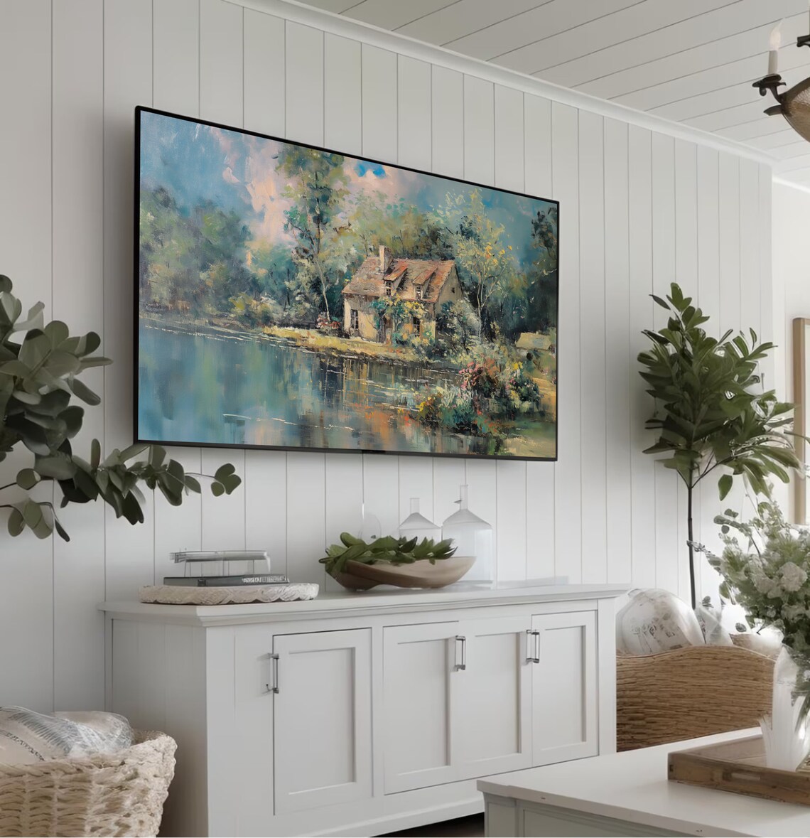Lakeside Stone Cottage Impressionist Painting Vintage Landscape Poster - Image 5