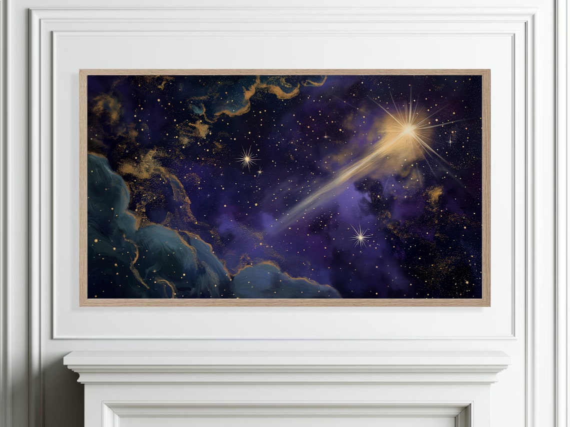 Shooting Star Purple Gold Nebula Night Sky Celestial Painting Poster - Image 4
