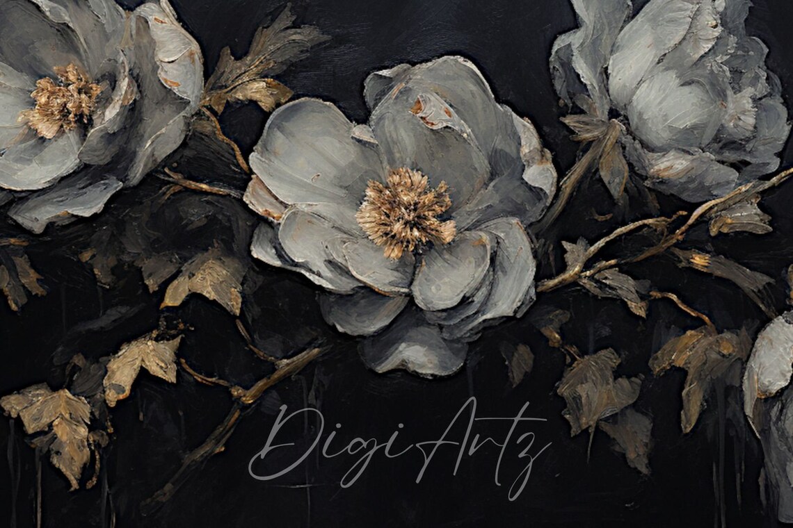 Gray Peonies Dark Botanical Painting Elegant Moody Floral Poster - Image 6