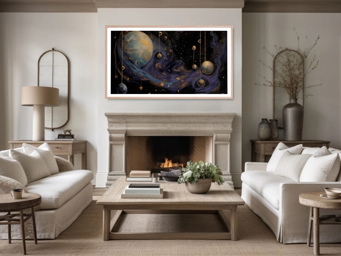 Golden Planet And Stars Celestial Nebula Night Sky Art Poster - Image 3