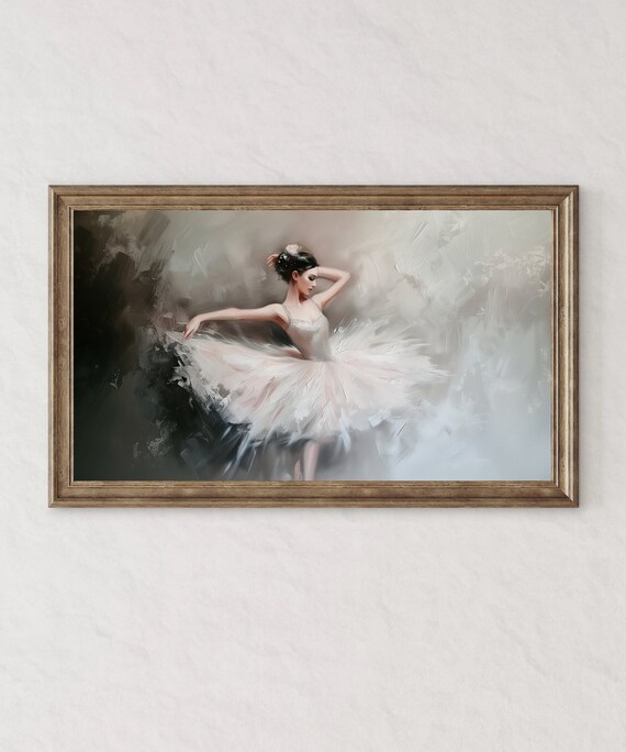 Pink Tutu Ballerina Dancing Dramatic Dark Oil Painting Poster