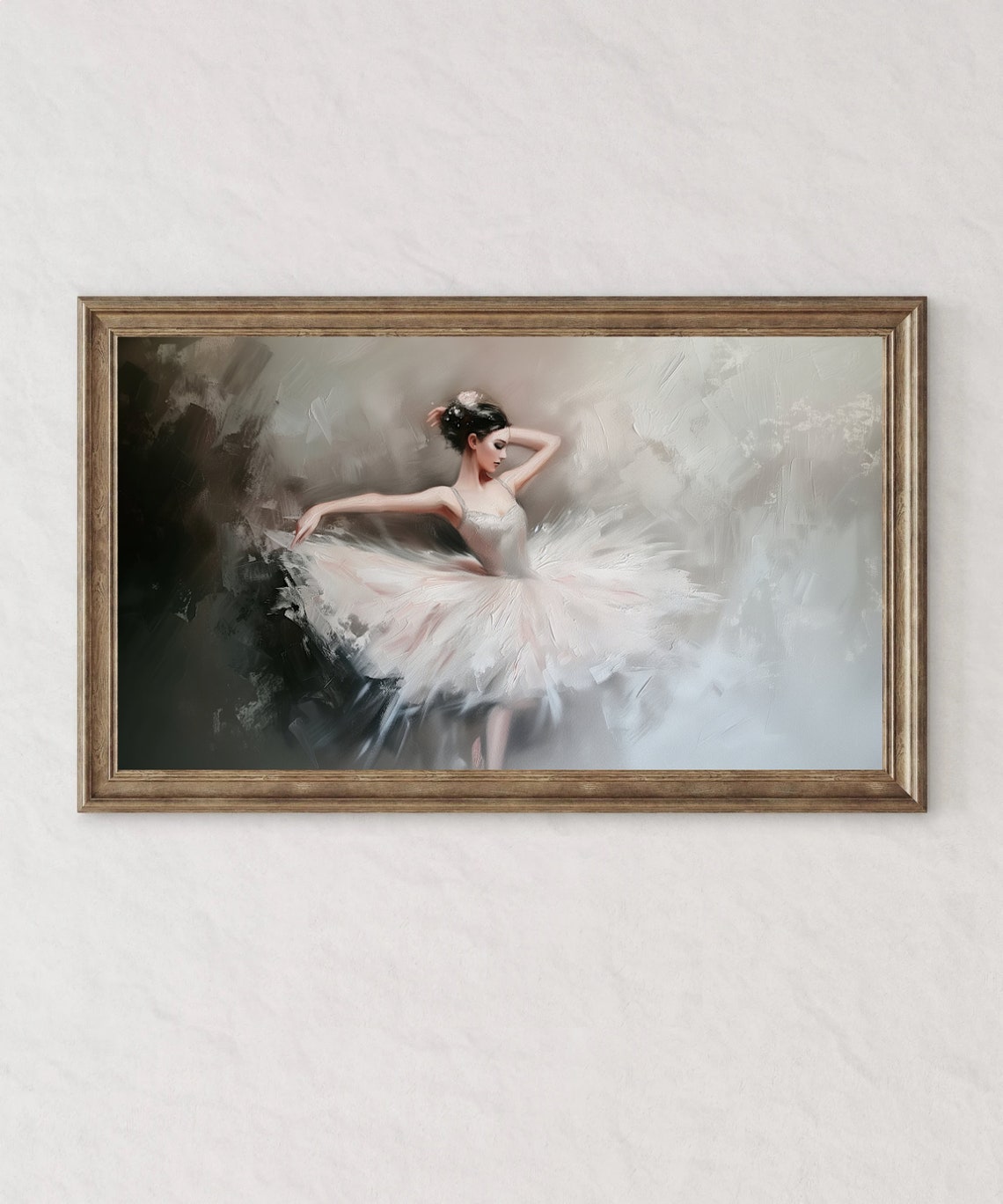 Pink Tutu Ballerina Dancing Dramatic Dark Oil Painting Poster