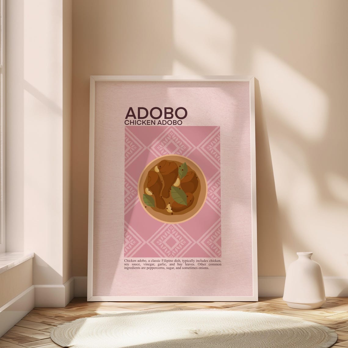 Chicken Adobo Filipino Recipe Poster Pink Retro Kitchen Decor