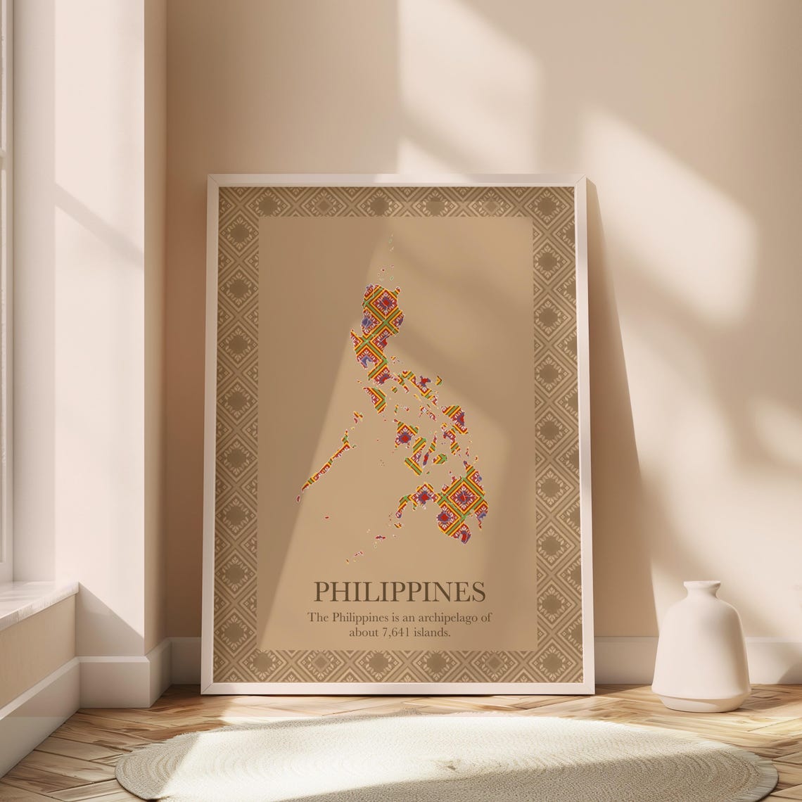 Philippines Map With Ethnic Pattern Archipelago Islands Poster