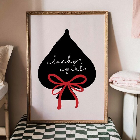Lucky Girl Coquette Core Red Pink Preppy Print Girly Bow Trendy Ace Card Poster Retro Wall Art Playing Cards Eclectic Decor