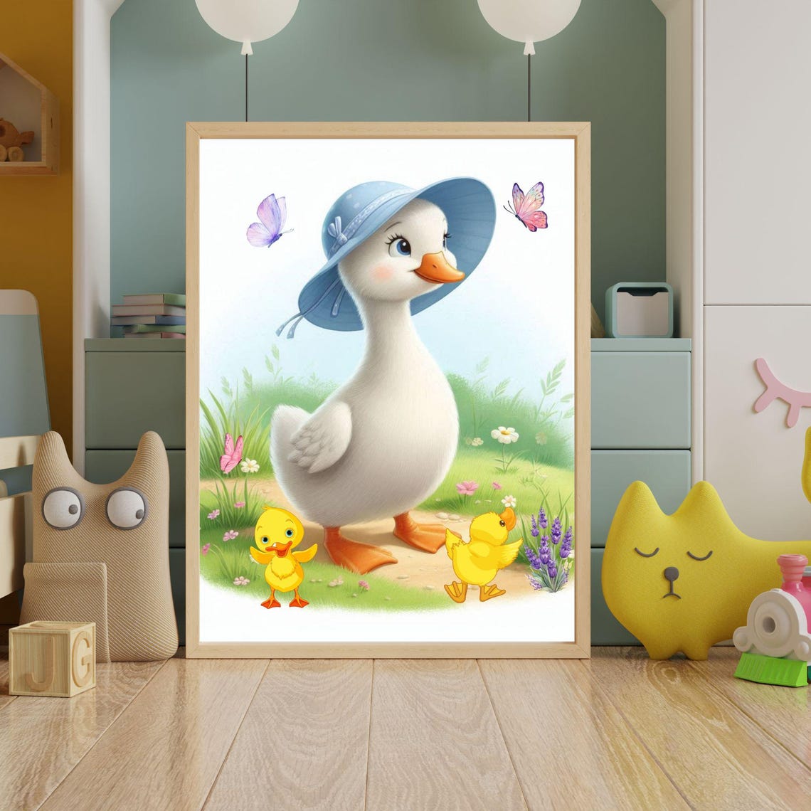 Mother Duck in a Blue Sun Hat With Two Ducklings Spring Poster - Image 5