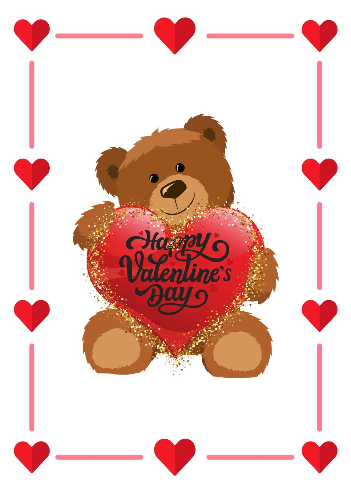 Happy Valentine's Day Teddy Bear Holding A Glitter Heart Art Print
