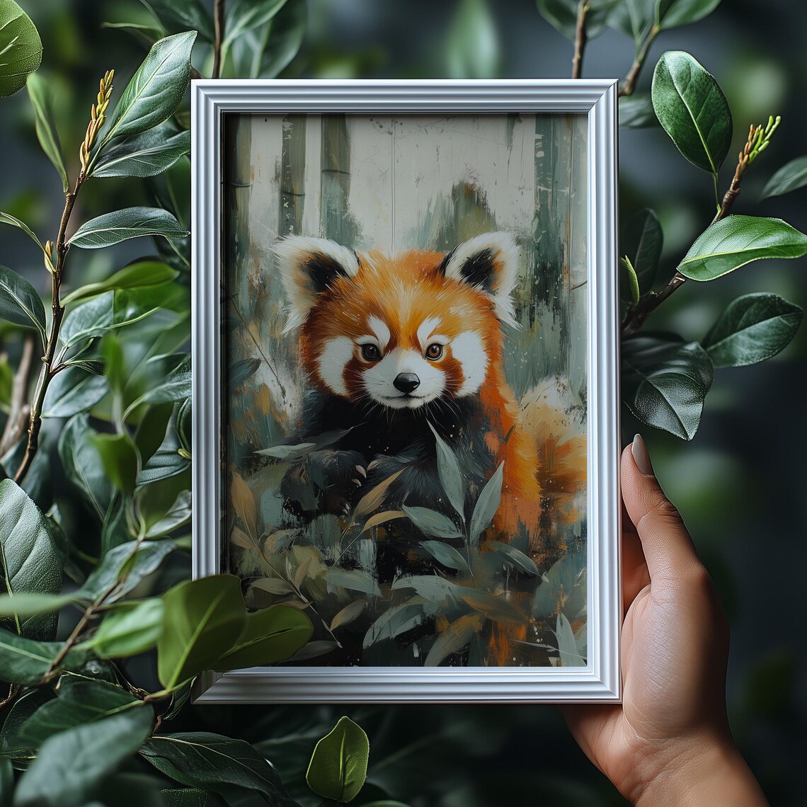 Adorable Red Panda In Bamboo Forest Painterly Nursery Wildlife Wall Art - Image 4