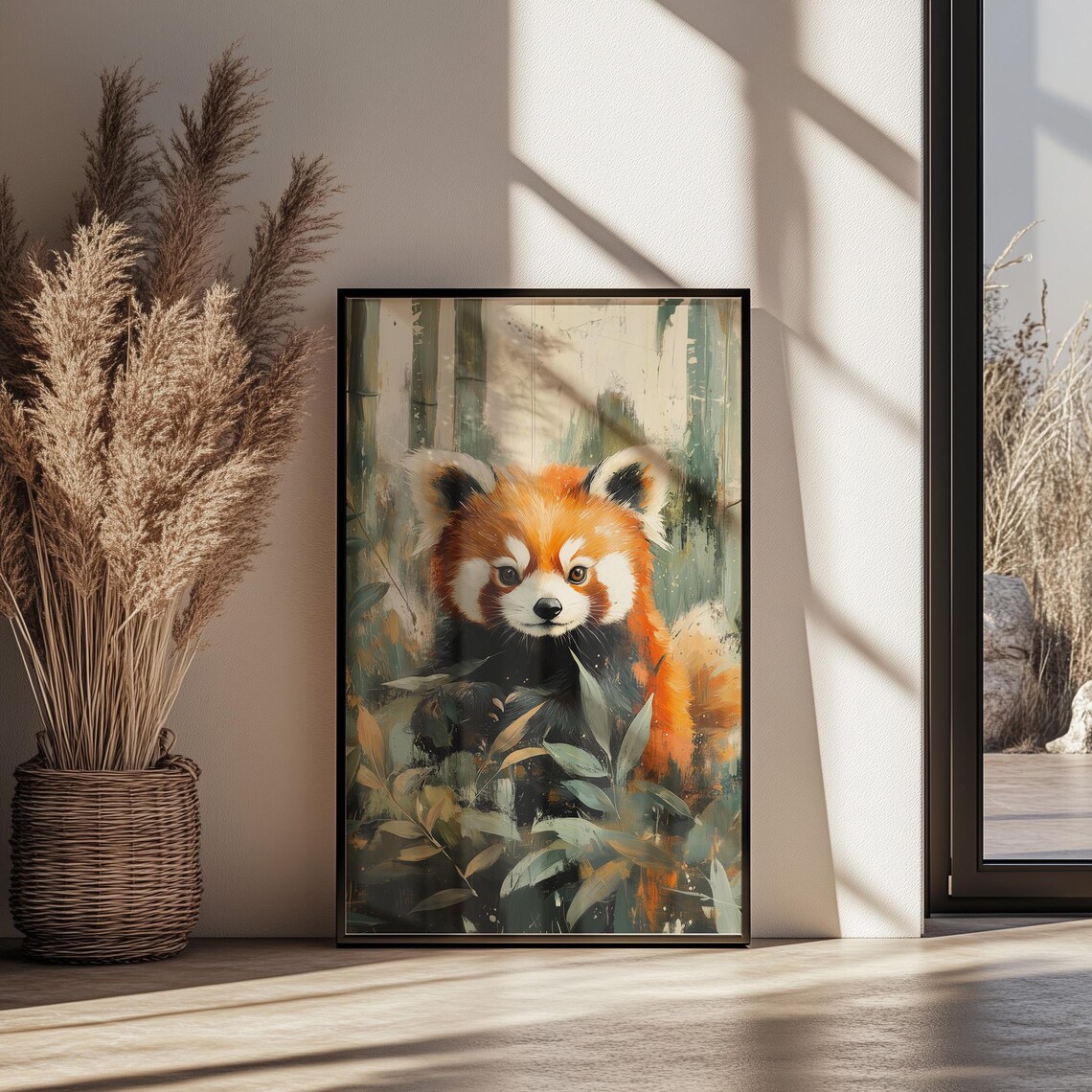 Adorable Red Panda In Bamboo Forest Painterly Nursery Wildlife Wall Art - Image 2